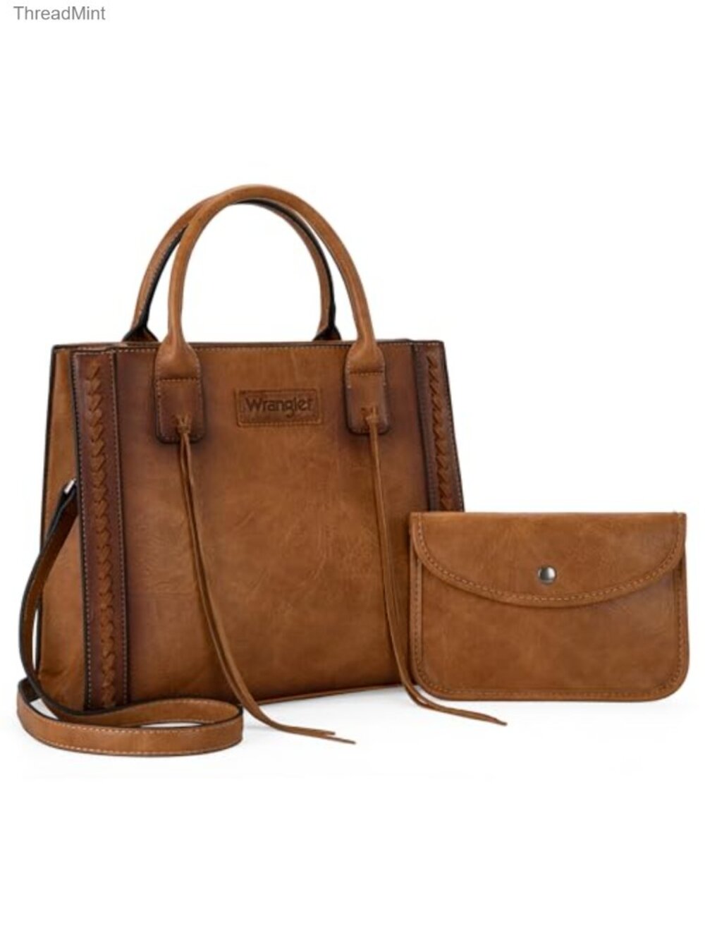 Vegan Leather Western Satchel Tote with Wallet Set
